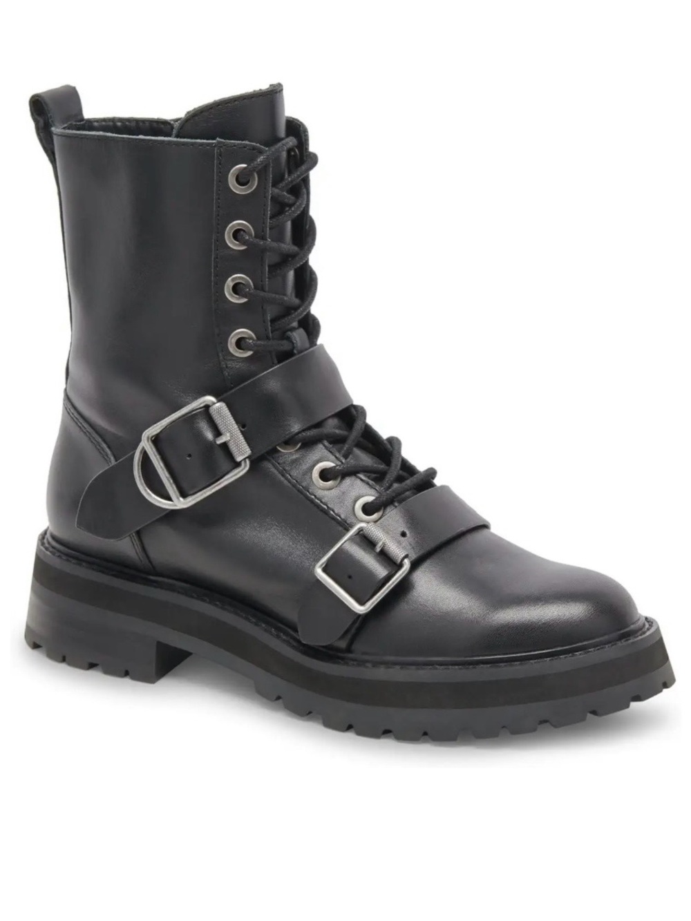Dolce Vita Women Black Leather Combat Moto Boots with Buckles 8.5 Retail - $200